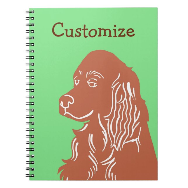 Irish Setter Green and Brown Customisable Notebook (Front)