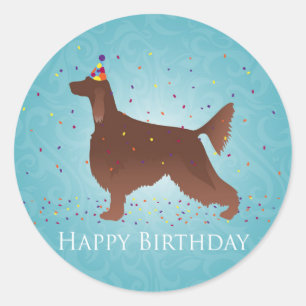 Irish Setter Happy Birthday Design Classic Round Sticker
