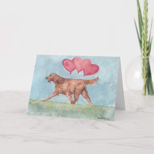 Irish Setter Hearts Dog Art Greeting Card (Front)