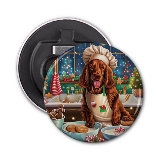 Irish Setter Holiday Baking: Festive Christmas  Bottle Opener (Front)