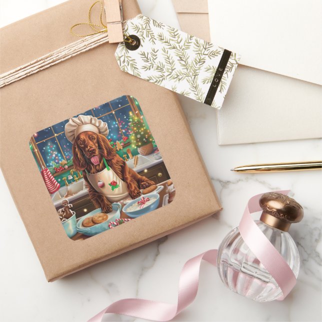 Irish Setter Holiday Baking: Festive Christmas  Square Sticker (Gifting)