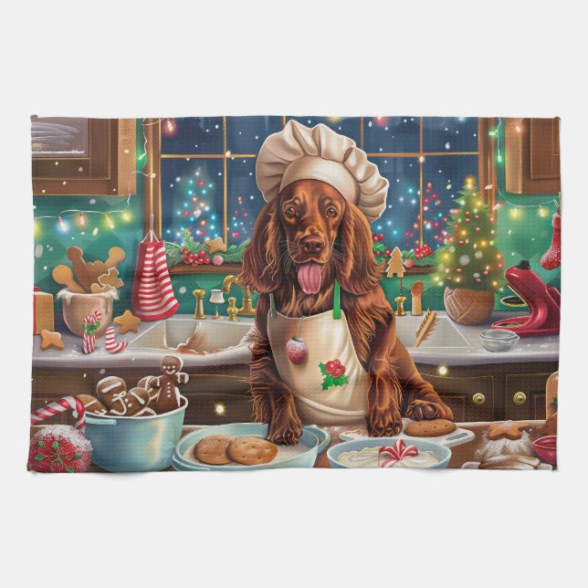 Irish Setter Holiday Baking: Festive Christmas  Tea Towel (Horizontal)
