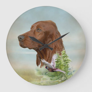 Irish Setter hunting   Large Clock