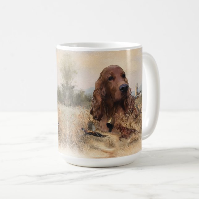 Irish Setter Hunting Pheasant ,Art Coffee Mug (Front Right)