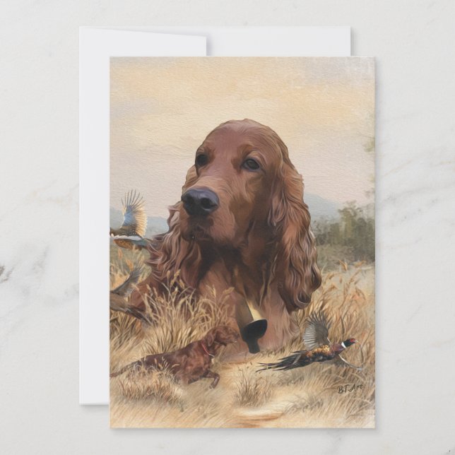 Irish Setter Hunting Pheasant ,Art Invitation (Front)