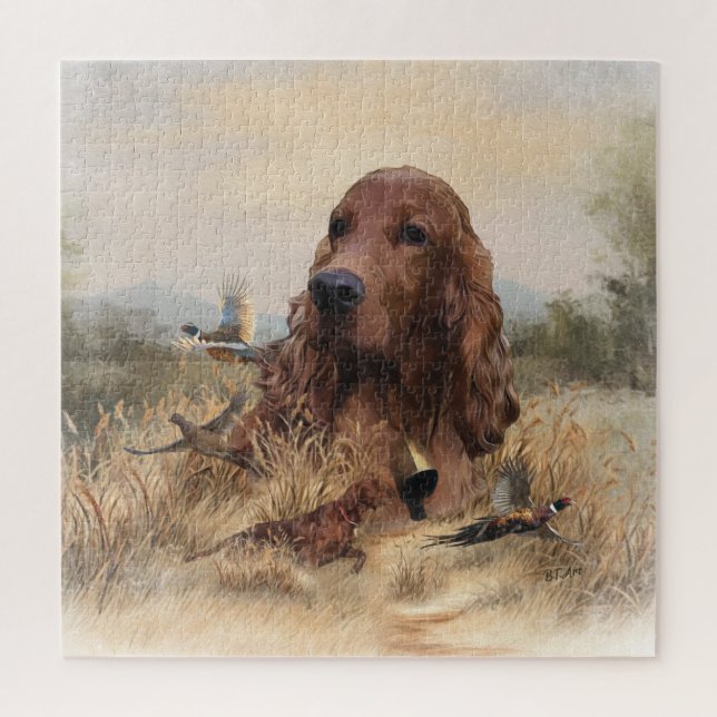 Irish Setter Hunting Pheasant ,Art Jigsaw Puzzle (Vertical)