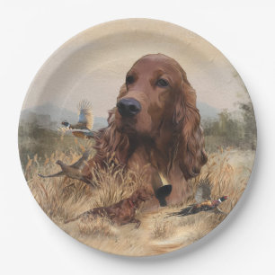 Irish Setter Hunting Pheasant ,Art Paper Plate