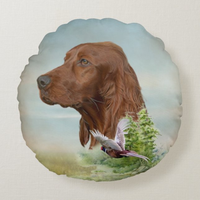 Irish Setter hunting   Round Cushion (Front)