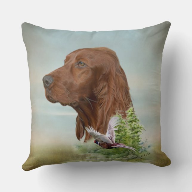 Irish Setter hunting  Throw Pillow (Back)