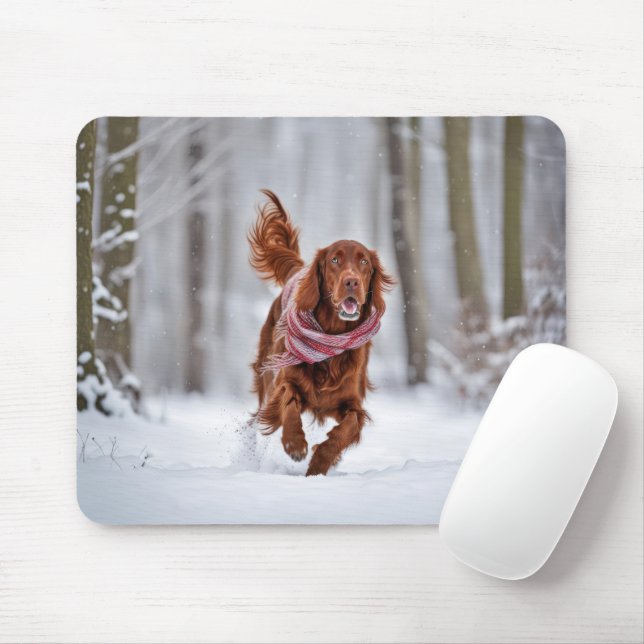 Irish Setter In Snow Mouse Mat (With Mouse)