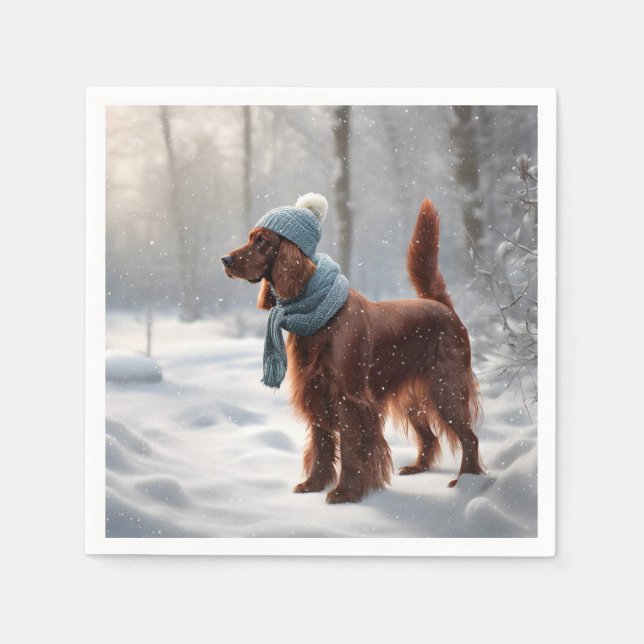 Irish Setter In Snowy Forest Napkin (Front)