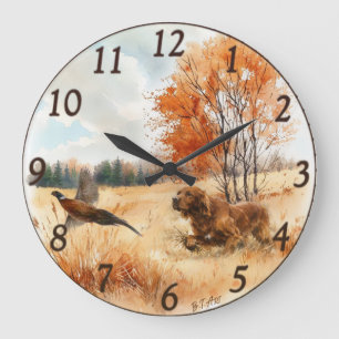 Irish Setter in the Field – Pheasant Hunting Elega Large Clock