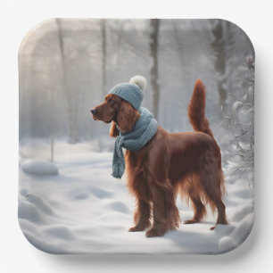 Irish Setter In Winter Woods Paper Plate