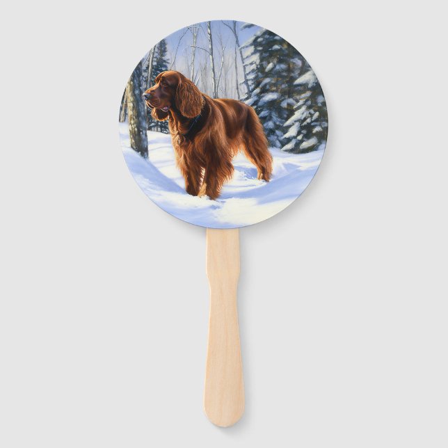 Irish Setter Let It Snow Christmas Hand Fan (Front)