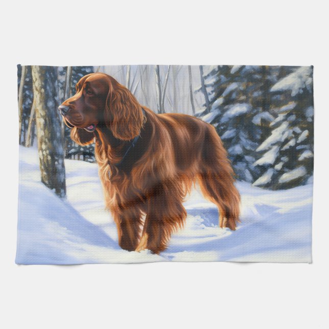 Irish Setter Let It Snow Christmas Tea Towel (Horizontal)
