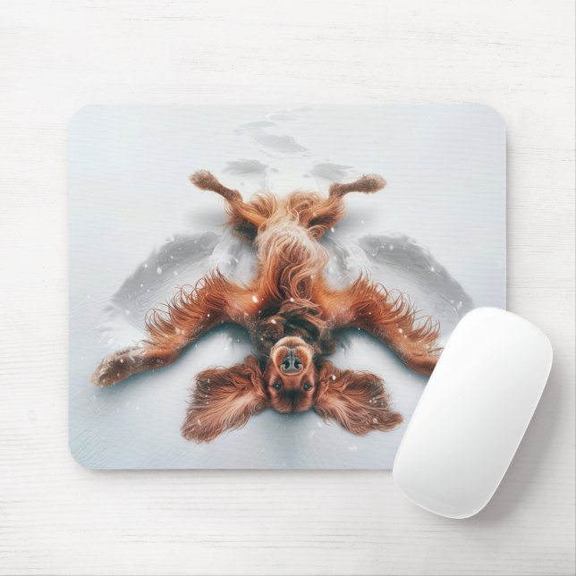 Irish Setter Making a Snow Angel Mouse Mat (With Mouse)
