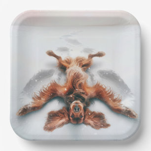 Irish Setter Making a Snow Angel Paper Plate