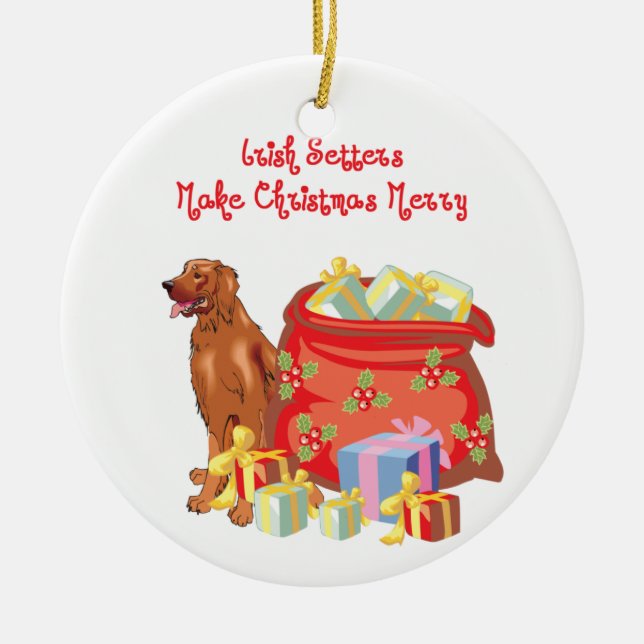 Irish Setter Merry Christmas Ceramic Tree Decoration (Front)