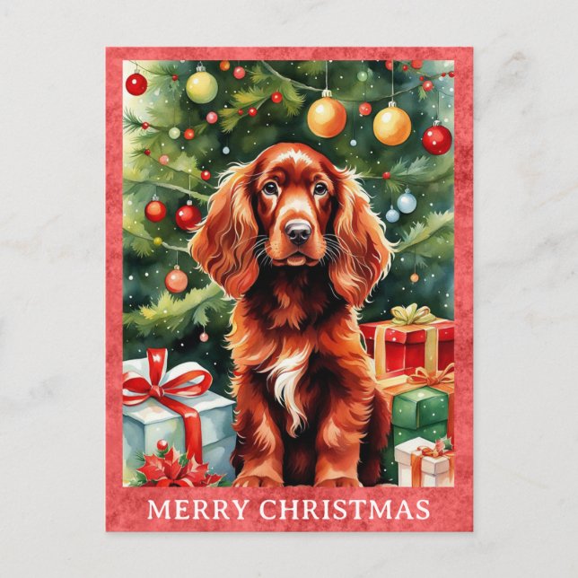 Irish Setter Merry Christmas Cute Puppy Dog Postcard (Front)