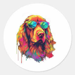 Irish Setter Neon Design Classic Round Sticker