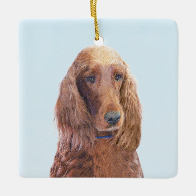 Irish Setter Painting - Cute Original Dog Art Ceramic Ornament (Front)