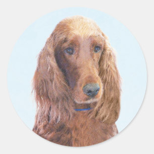 Irish Setter Painting - Cute Original Dog Art Classic Round Sticker