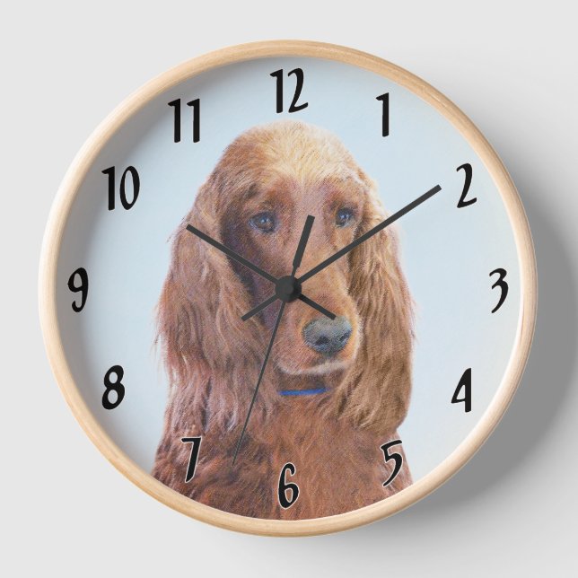 Irish Setter Painting - Cute Original Dog Art Clock (Front)