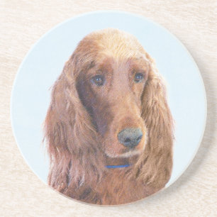 Irish Setter Painting - Cute Original Dog Art Coaster