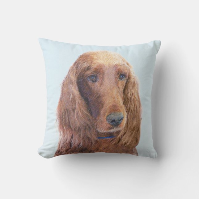 Irish Setter Painting - Cute Original Dog Art Cushion (Front)