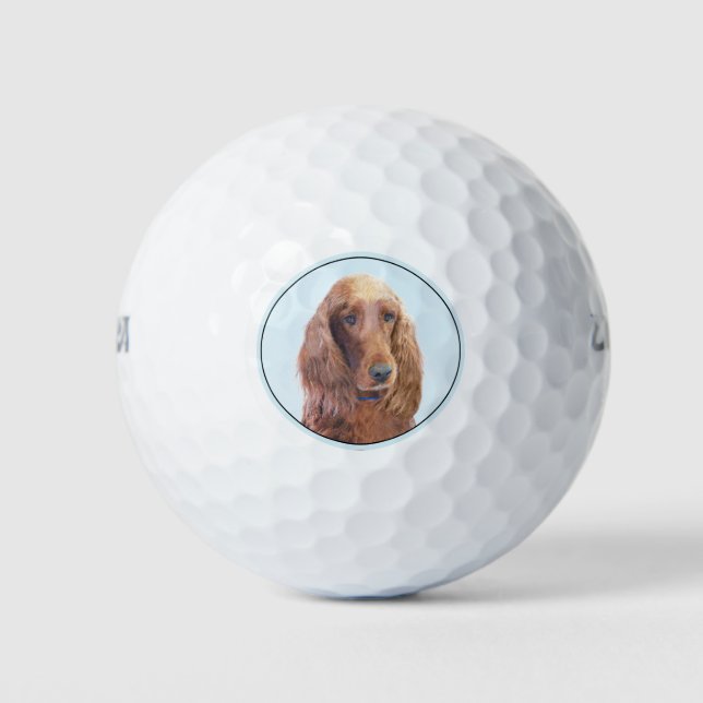 Irish Setter Painting - Cute Original Dog Art Golf Balls (Front)