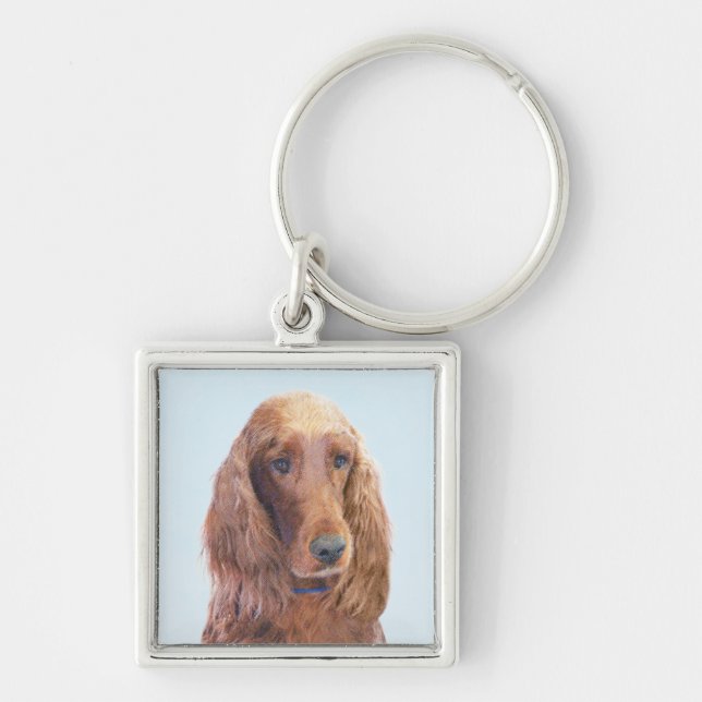 Irish Setter Painting - Cute Original Dog Art Key Ring (Front)