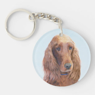 Irish Setter Painting - Cute Original Dog Art Key Ring