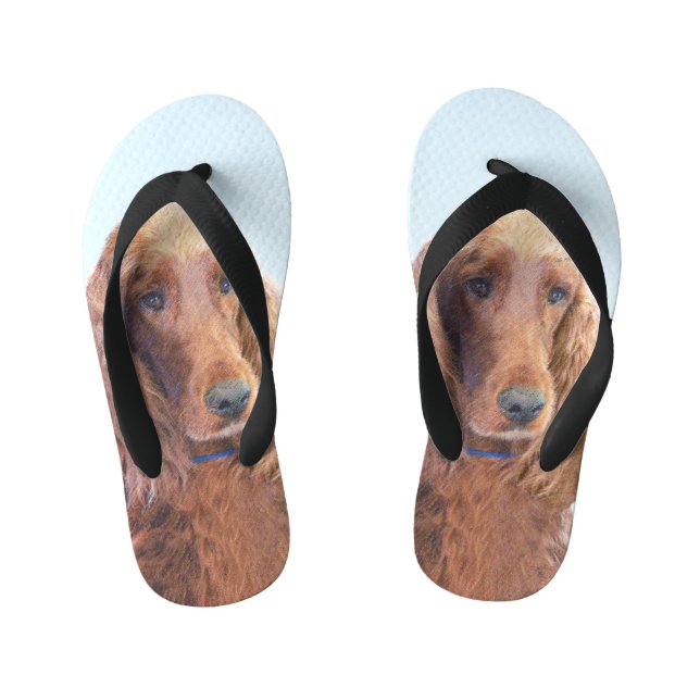 Irish Setter Painting - Cute Original Dog Art Kid's Flip Flops (Footbed)