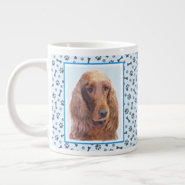 Irish Setter Painting - Cute Original Dog Art Large Coffee Mug (Left)