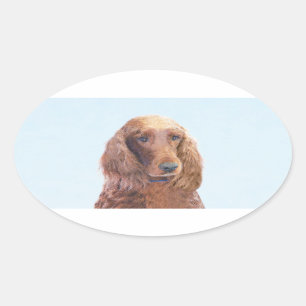 Irish Setter Painting - Cute Original Dog Art Oval Sticker