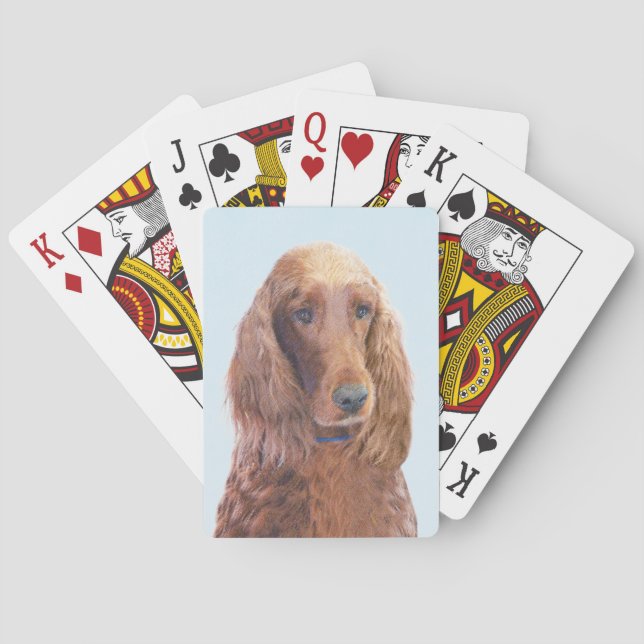 Irish Setter Painting - Cute Original Dog Art Playing Cards (Back)