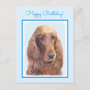 Irish Setter Painting - Cute Original Dog Art Postcard