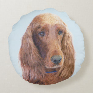 Irish Setter Painting - Cute Original Dog Art Round Cushion