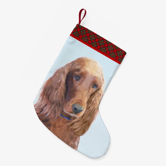 Irish Setter Painting - Cute Original Dog Art Small Christmas Stocking (Front (Hanging))