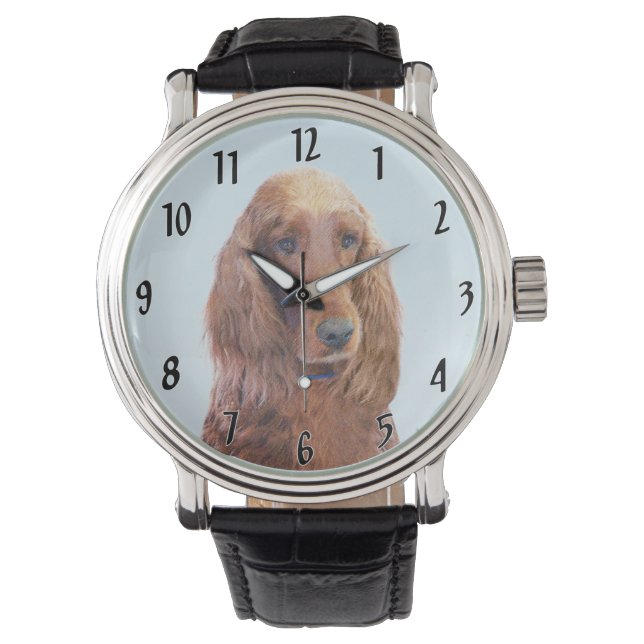Irish Setter Painting - Cute Original Dog Art Watch (Front)
