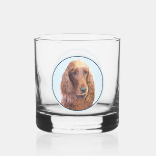 Irish Setter Painting - Cute Original Dog Art Whiskey Glass