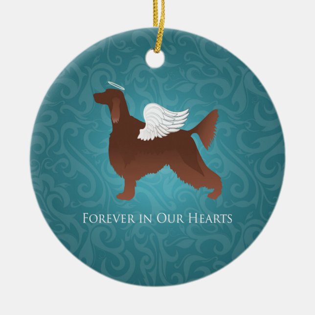 Irish Setter Pet Memorial Angel Dog Design Ceramic Tree Decoration (Front)