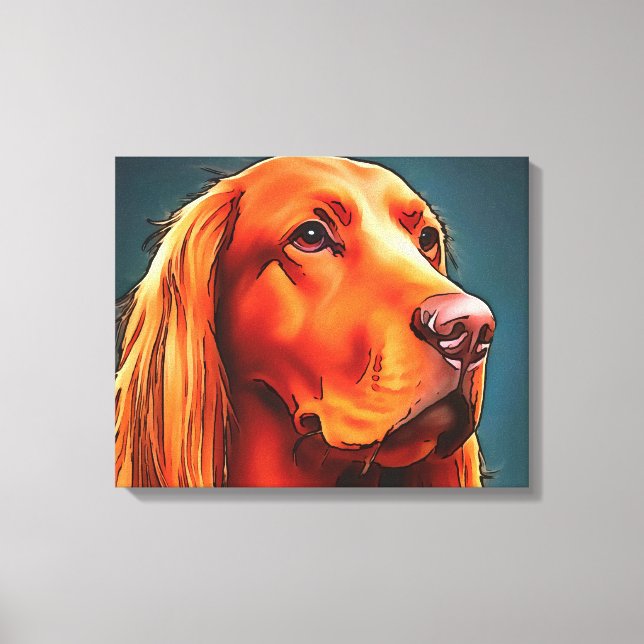 Irish Setter Pet Portrait Black Outline Art Canvas Print (Front)