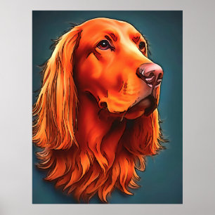 Irish Setter Pet Portrait Black Outline Art Poster