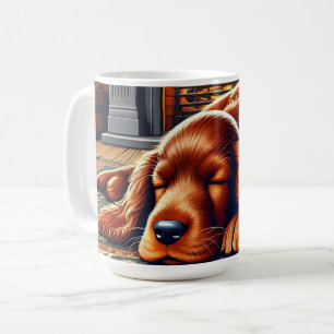 Irish Setter Puppy Sleeping by a Warm Fireplace Coffee Mug