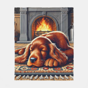 Irish Setter Puppy Sleeping by a Warm Fireplace Fleece Blanket