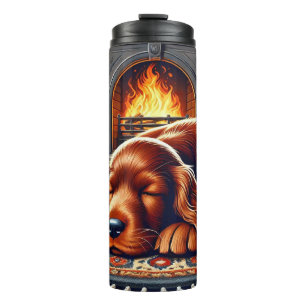 Irish Setter Puppy Sleeping by a Warm Fireplace Thermal Tumbler