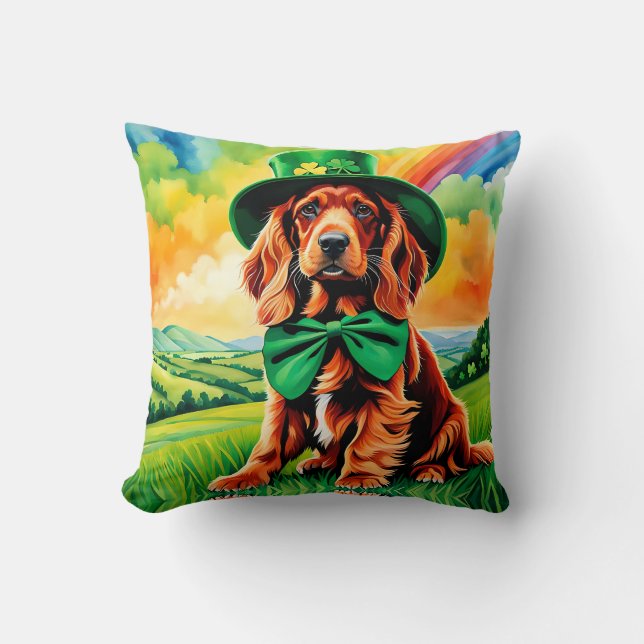 Irish Setter Puppy -St Patricks day Cushion (Front)