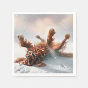 Irish Setter Rolling In Snow Napkin