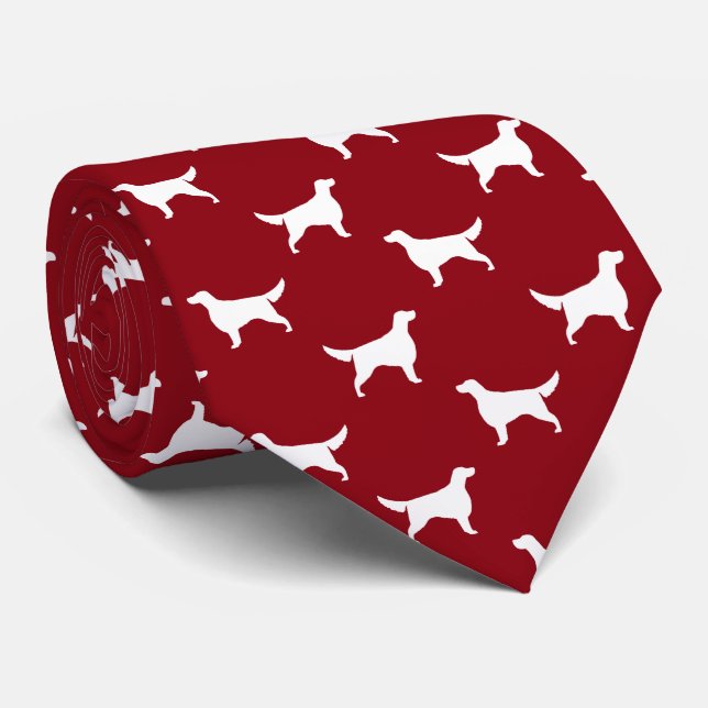 Irish Setter Silhouettes Pattern Red and White Tie (Rolled)
